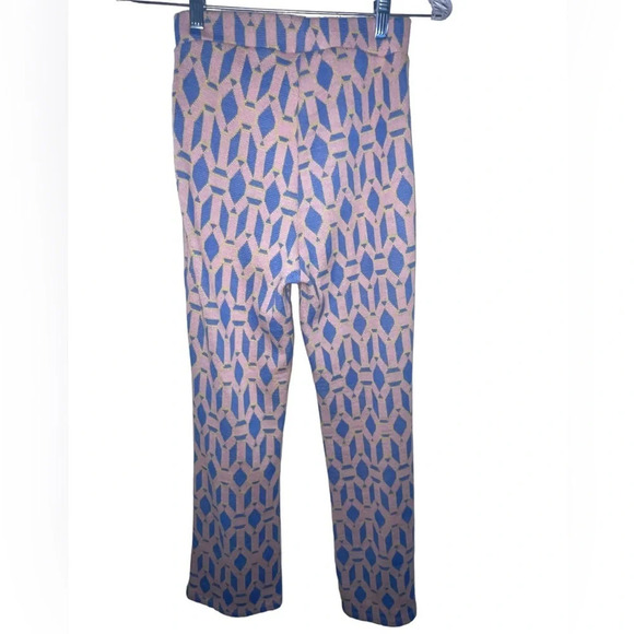 Zara Sweater Pants Jacquard Knit Geometric Pink Blue Flare Pants Size Small Boho - Picture 2 of 5